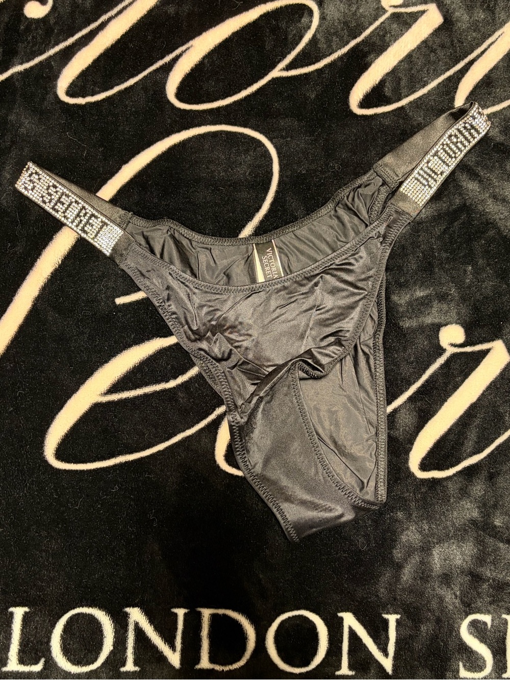 Victoria's Secret Black Rhinestone Strap Brazilian Panty